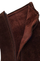 Woman Brown Zip Closure Chunky-Heeled Suede Leather Boots | Derimod