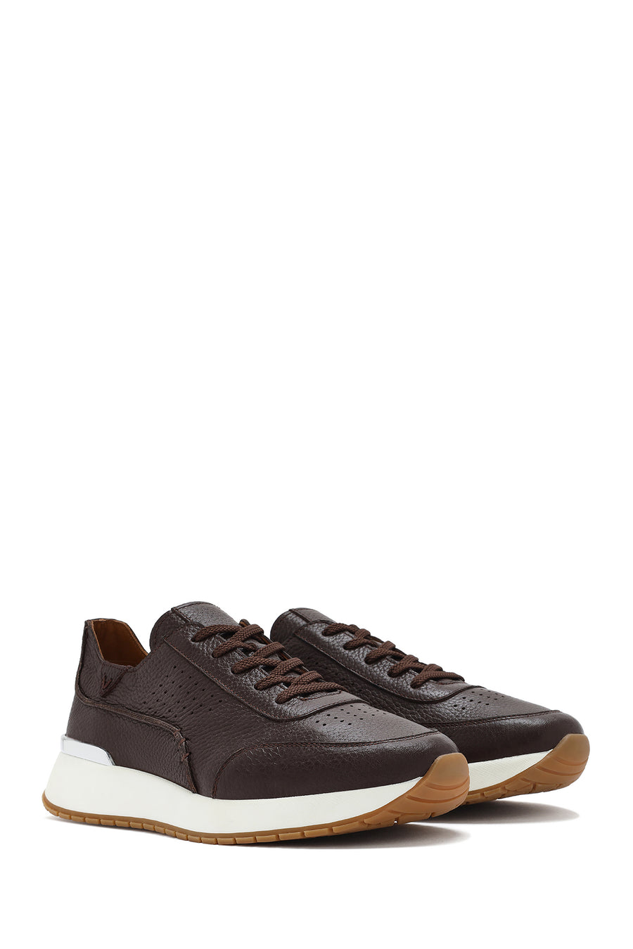 Men's Brown Lace-Up Thick-Soled Leather Casual Sneaker