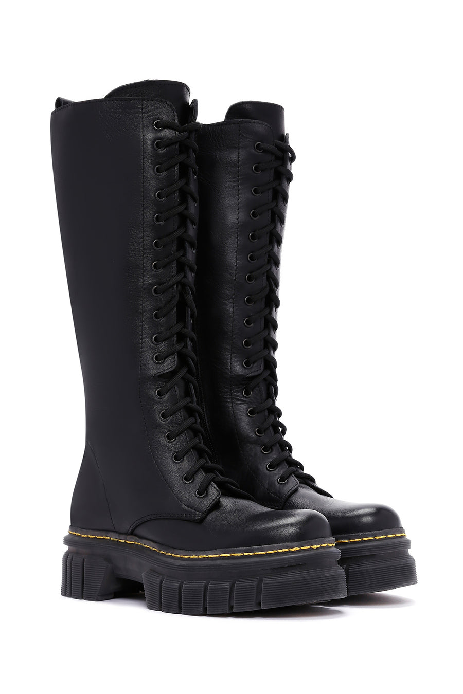 Women's Black Zippered Thick Soled Casual Leather Boots
