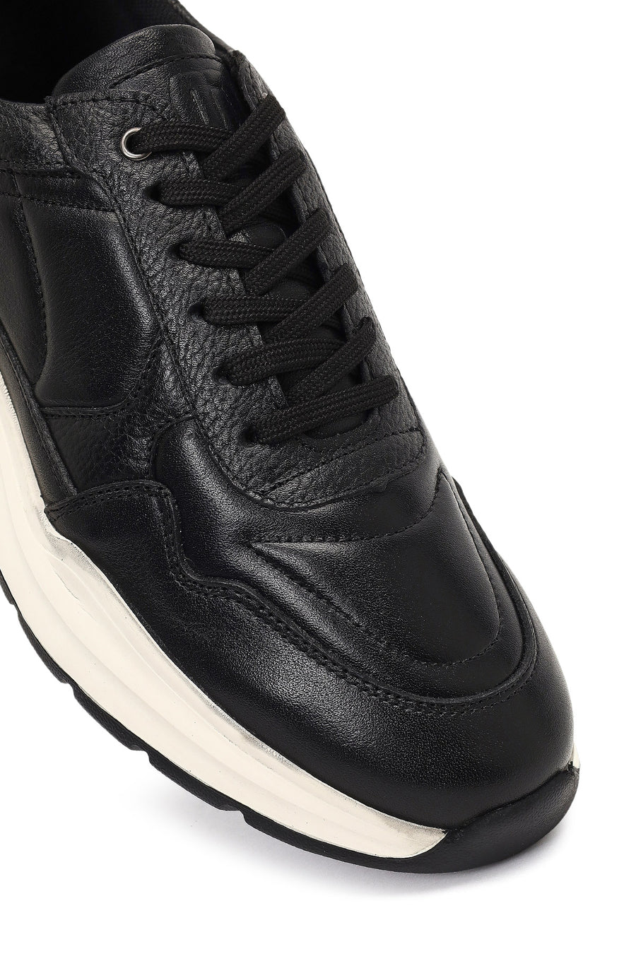 Erkek Siyah Bağcıklı Kalın Tabanlı Deri Sneaker