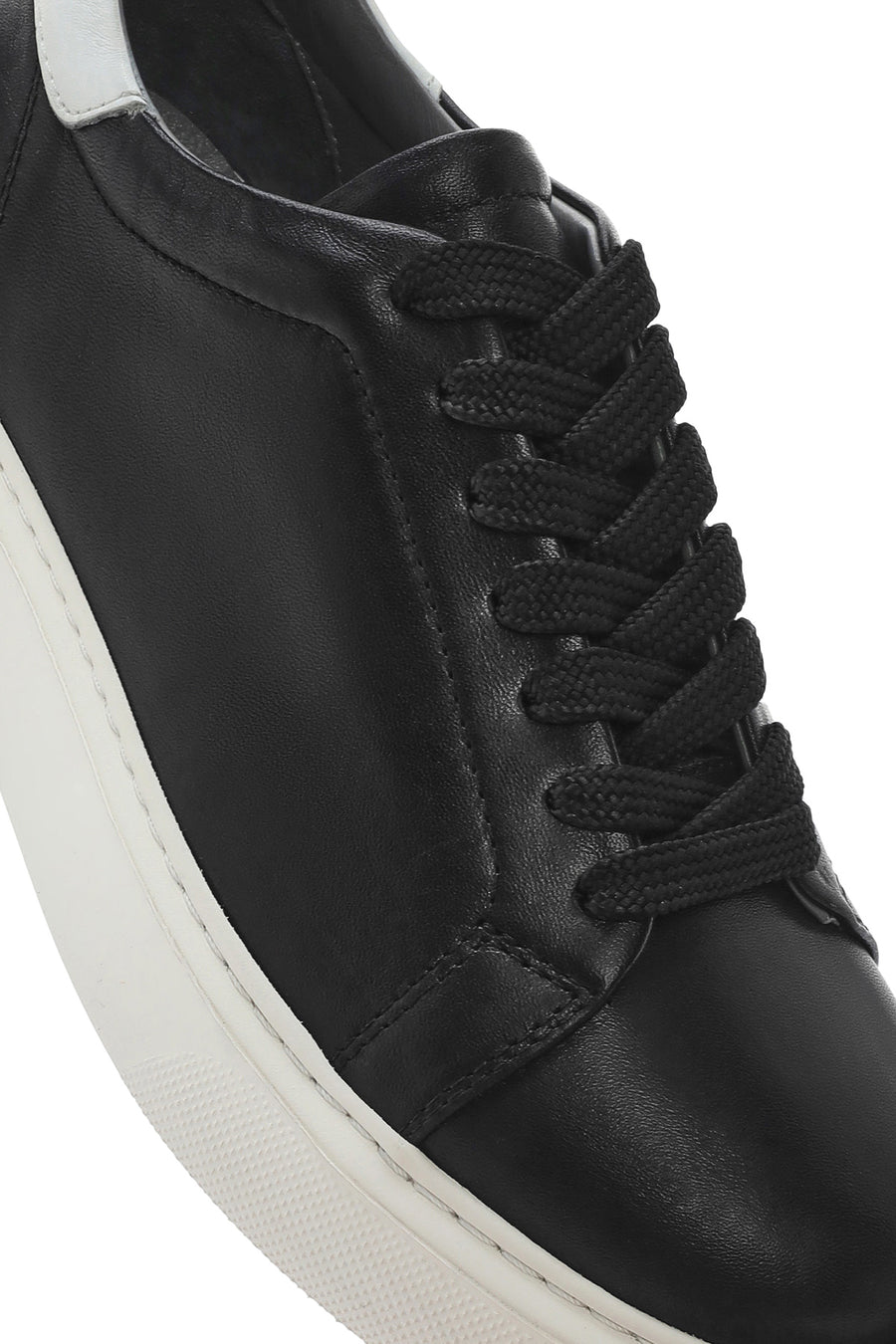 Men's Black Lace-up Thick-Sole Leather Sneaker