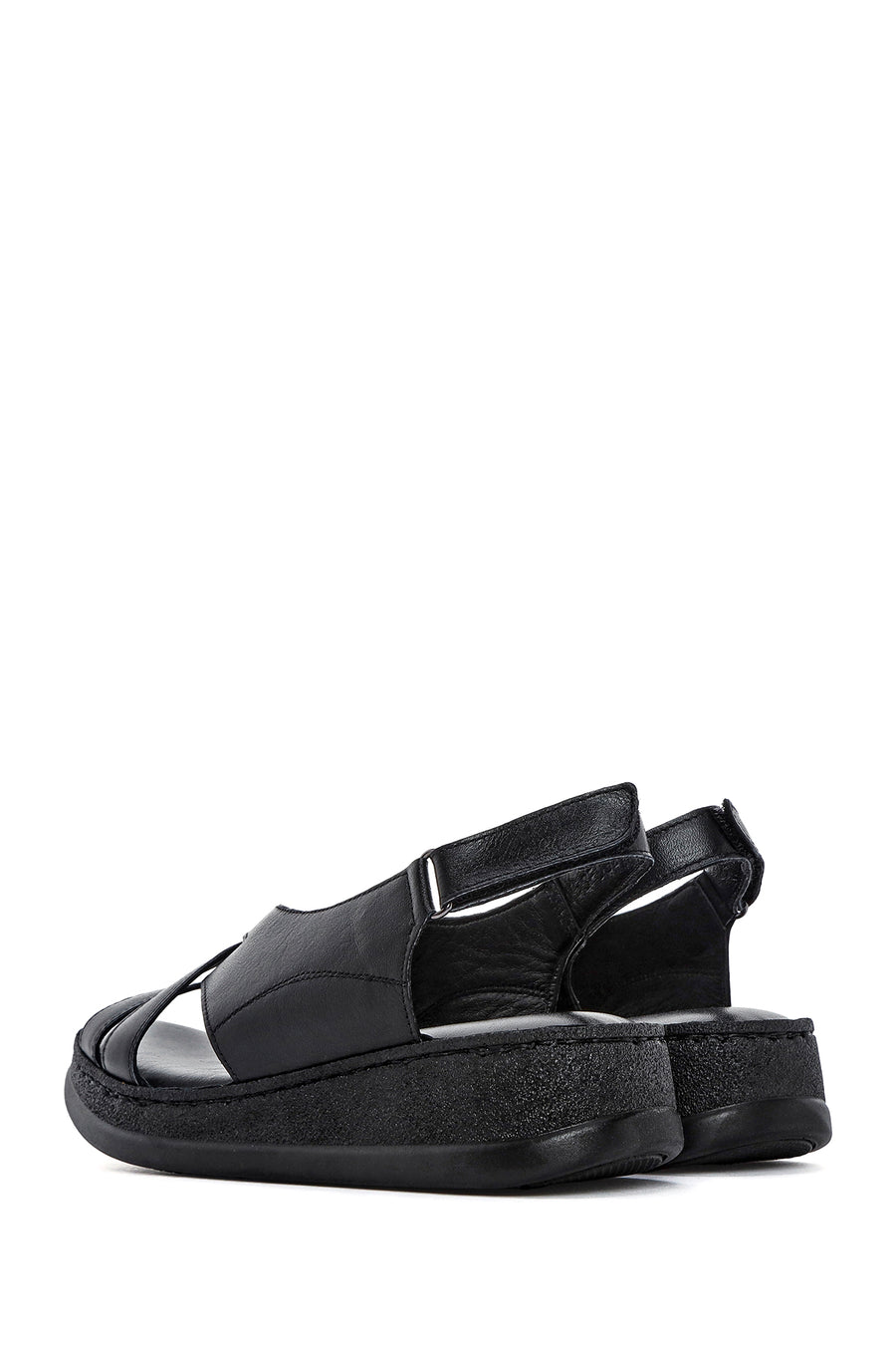 Women's Black Thick Soled Leather Comfort Sandals