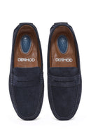 Men's Navy Blue Suede Leather Loafer | Derimod