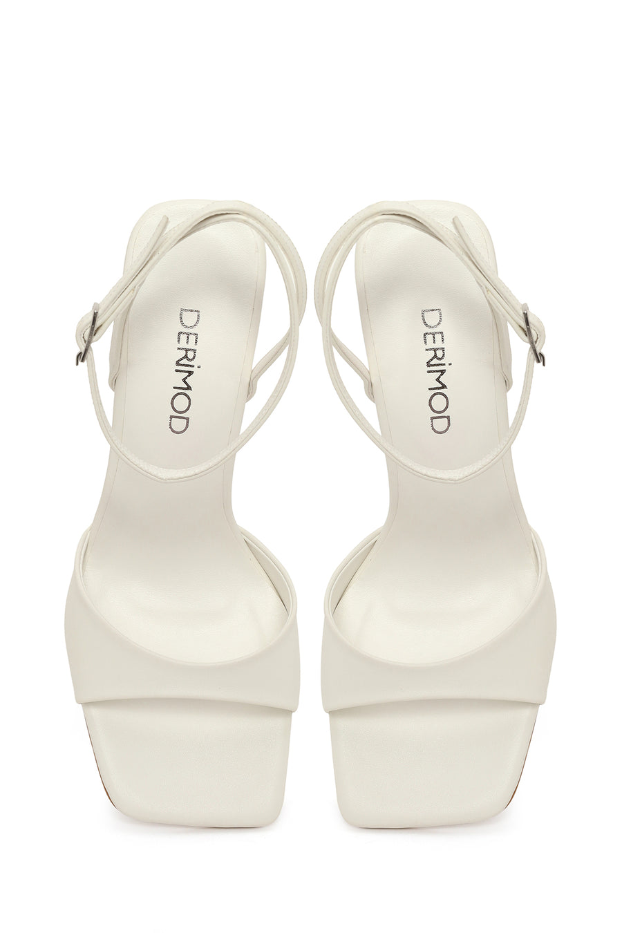 Women's White Ankle Buckle Thin Heel Sandals