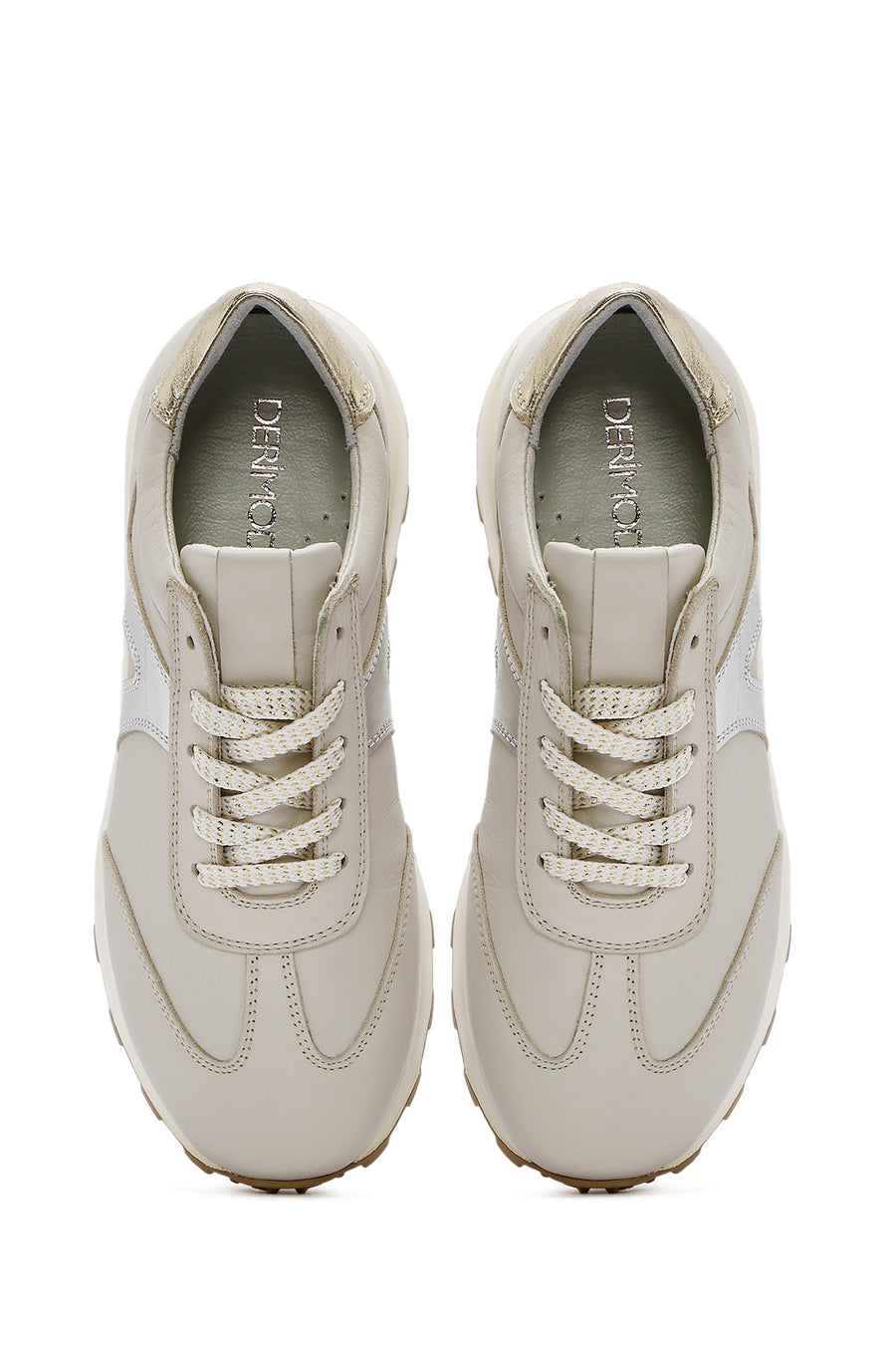 Women's Beige Lace-up Leather Sneaker