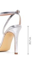 Women's Silver Metallic Leather Heeled Sandals | Derimod