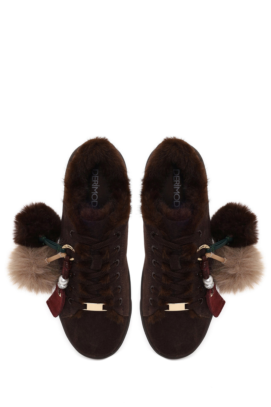 Woman Brown Lace-Up Charmed Suede Teddy Sneaker