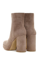 Women's Mink Thick Heeled Zippered Suede Leather Boots | Derimod