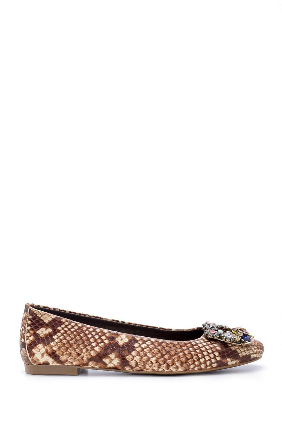 Women's Leather Snakeskin Patterned Stone Ballerinas 20SFD111040 | Derimod