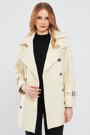 Barbara Women's Beige Double Breasted Collar Regular Leather Trench Coat | Derimod