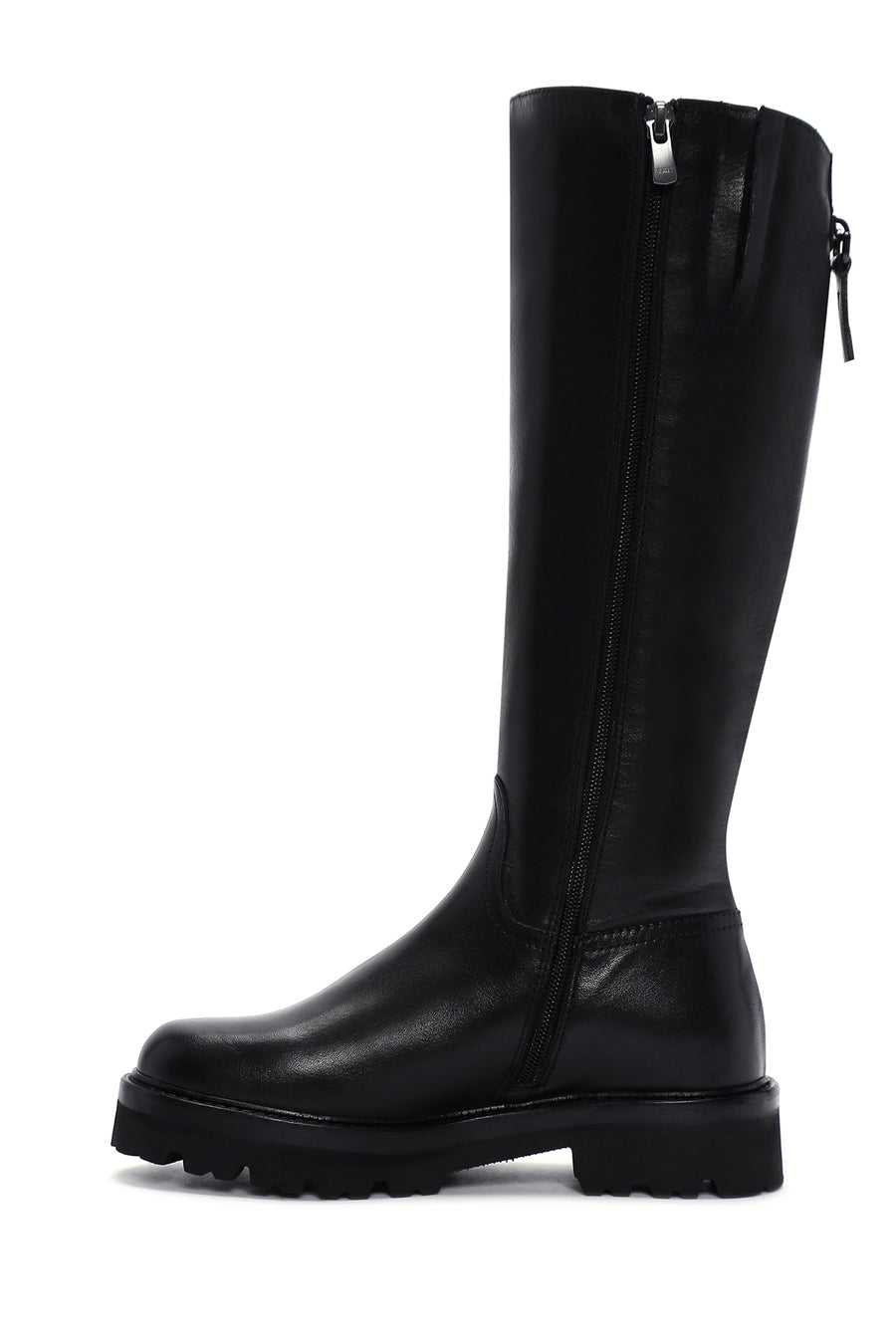 Woman Black Zip Closure Thick-Soled Leather Boot