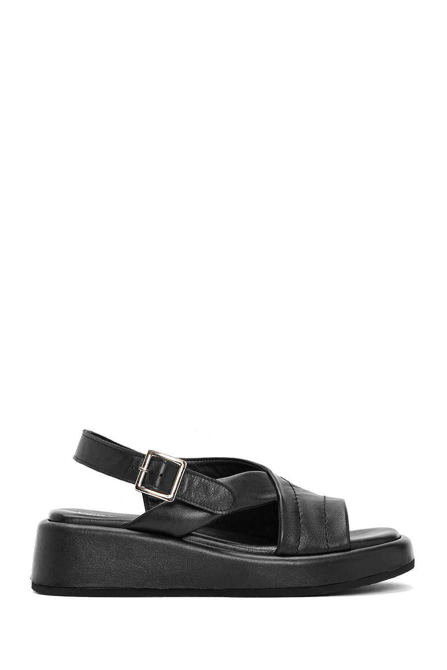 Women's Black Ankle Buckle Thick Soled Leather Sandals 25SFD201318 | Derimod