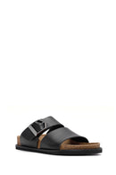 Women's Black Buckle Leather Slippers | Derimod