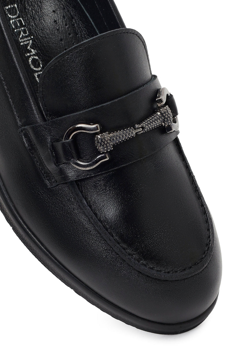 Women's Black Buckle Platform Leather Comfort Loafer