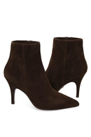 Woman Brown Zip Closure High Thin Heeled Suede Boots | Derimod