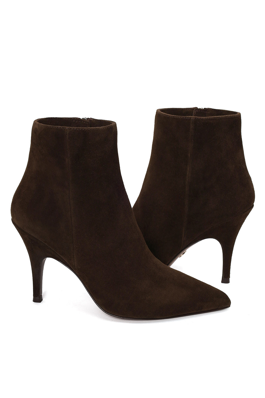 Woman Brown Zip Closure High Thin Heeled Suede Boots