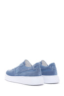 Men's Blue Suede Leather Detailed Thick Soled Sneaker | Derimod