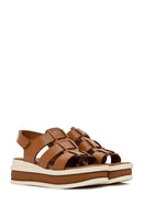 Women's Tan Thick Soled Leather Sandals | Derimod