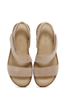 Women's Beige Strappy Suede Leather Sandals | Derimod