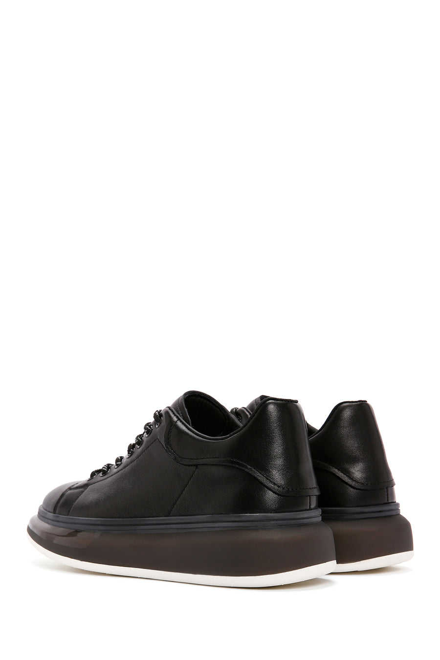 Men's Black Lace-up Thick-Sole Leather Sneaker