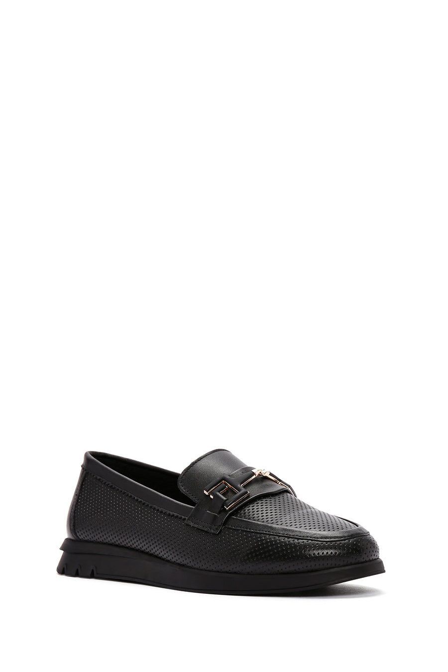 Kadın Siyah Tokalı Deri Comfort Loafer