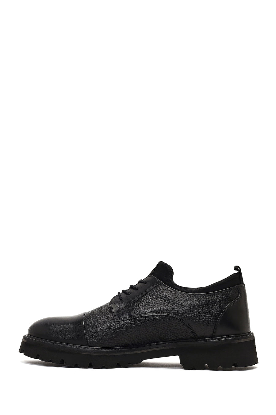 Men's Black Lace-Up Thick-Soled Leather Casual Shoe