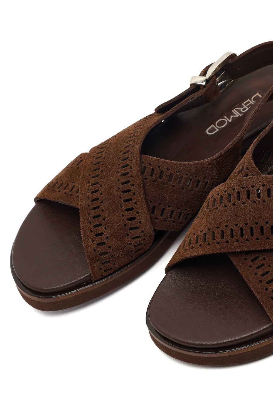 Woman Brown Patterned Suede Leather Sandals