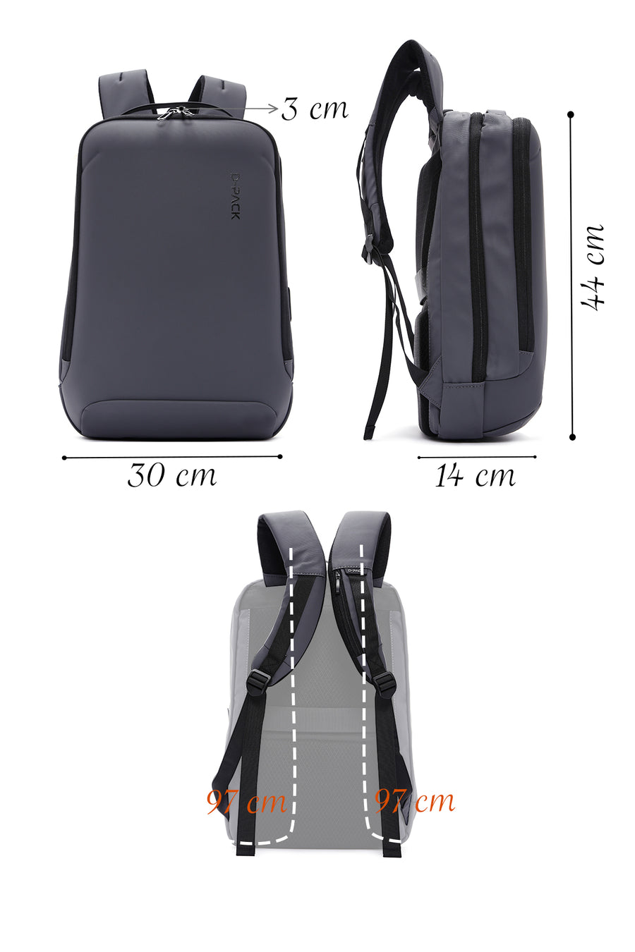 D-Pack Unisex Gri Teknolojik Kumaş Hardcase Sırt Çantası