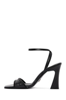 Women's Black Ankle Strap High Heel Leather Sandals | Derimod