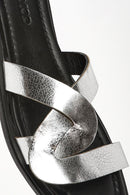Women's Grey Metallic Leather Slippers | Derimod