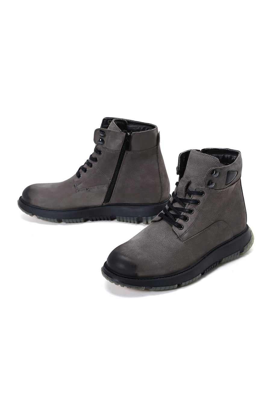 Men's Gray Nubuck Leather Zippered Casual Boots