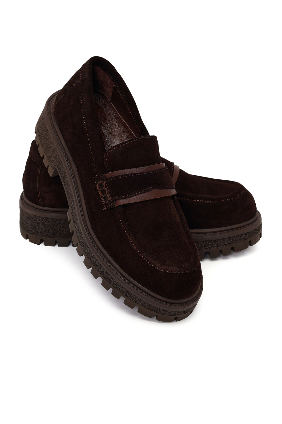 Kadın Kahverengi Kalın Tabanlı Süet Deri Maskülen Loafer