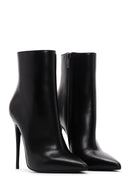 Women's Black Leather Thin Heeled Boots | Derimod