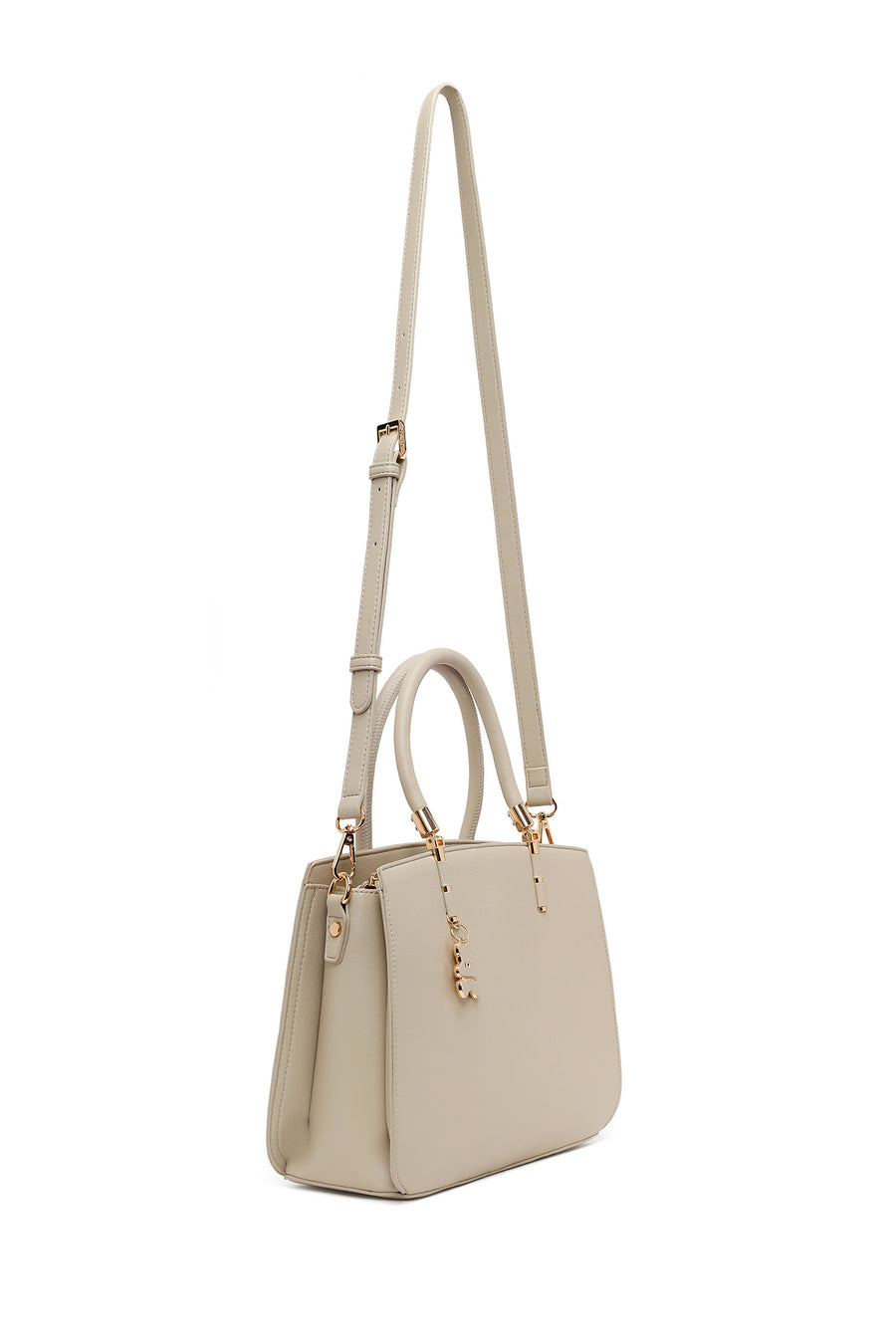 Woman Beige Long-Strap Shoulder Bag