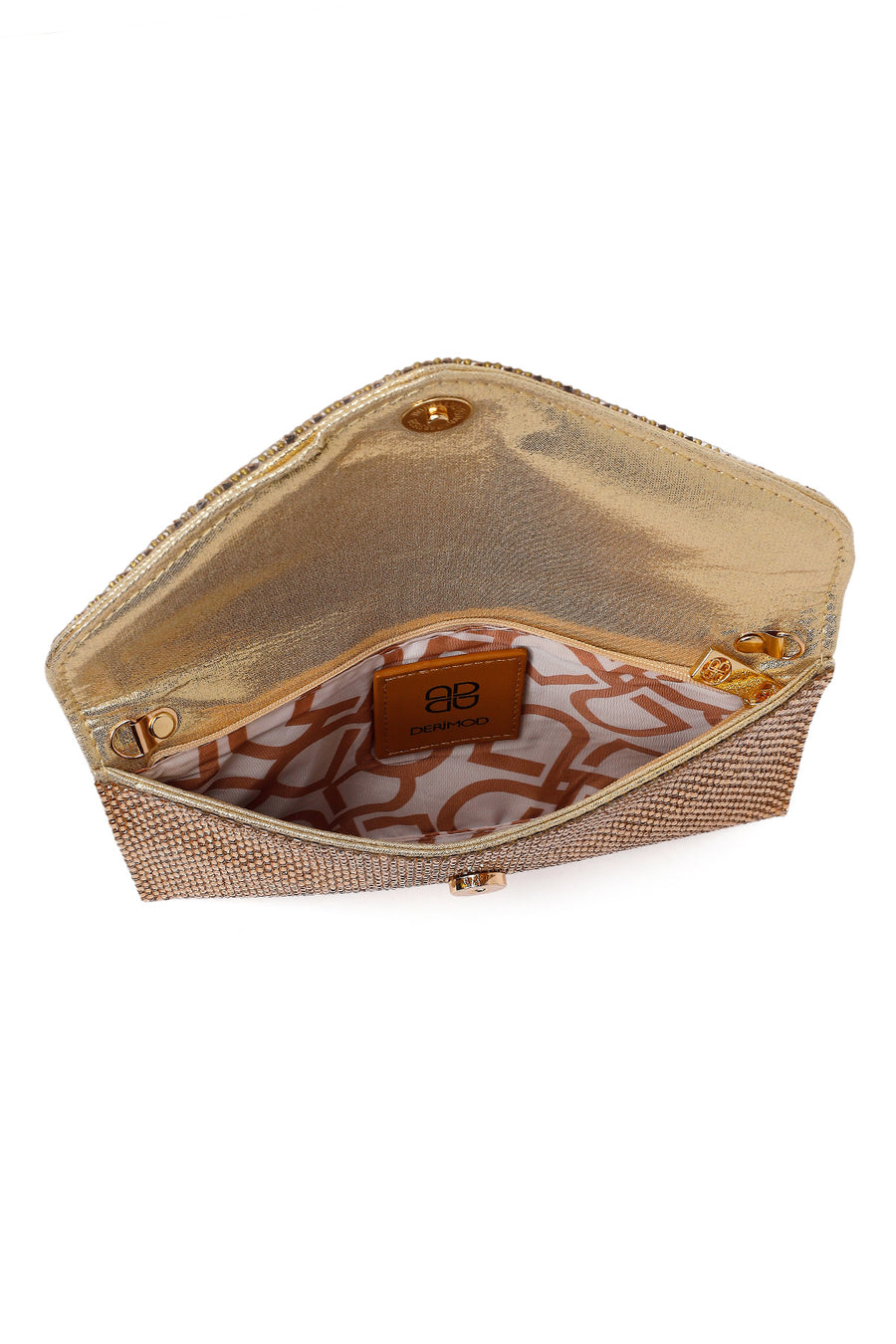 Woman Gold Chain Strap Embellished Evening Bag