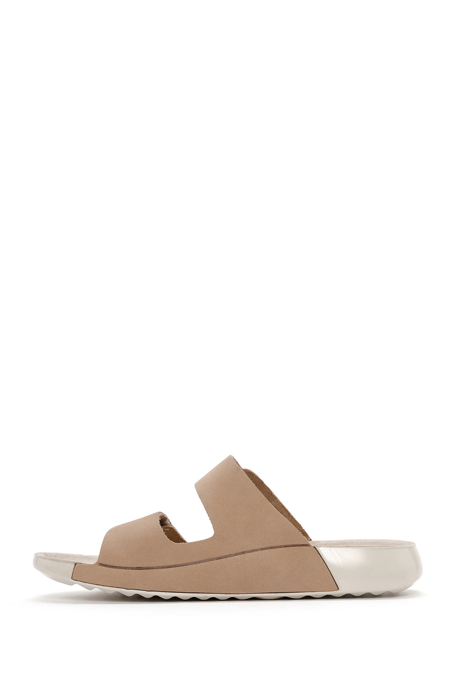 Women's Beige Double-Strap Nubuck Leather Comfort Slippers