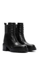 Women's Black Leather Zippered Heeled Boots | Derimod