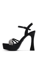 Women's Black Stone Platform Heeled Sandals | Derimod