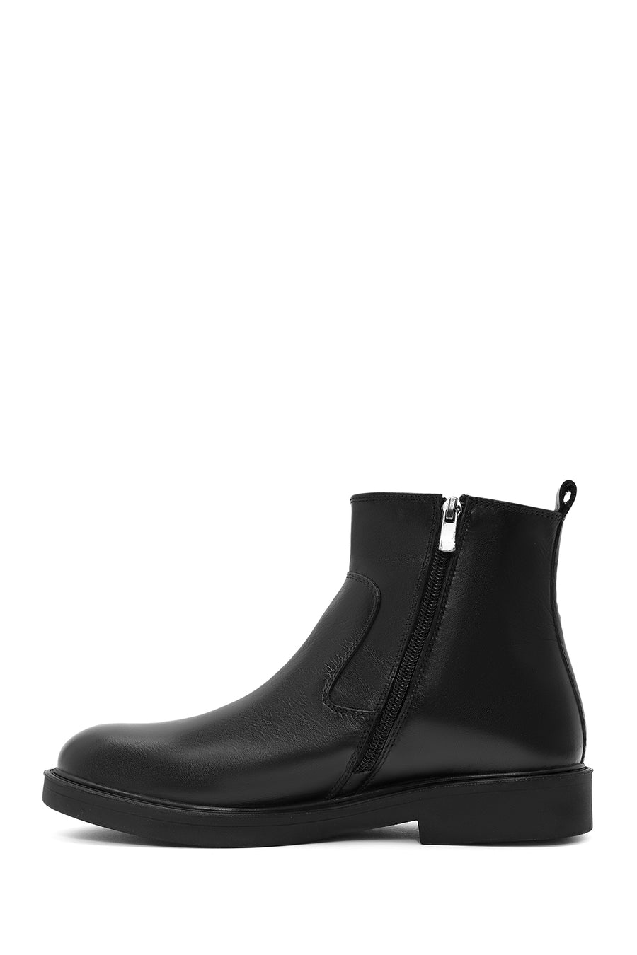 Men's Black Zippered Leather Casual Boots