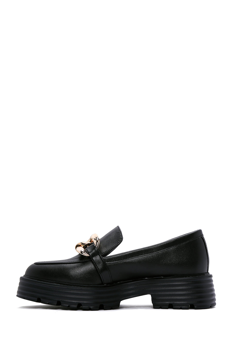 Women's Black Buckle Masculine Loafer