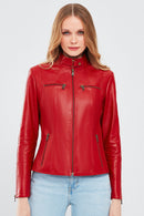 Maria Women's Red Short Leather Jacket | Derimod