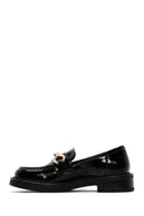 Women's Black Patent Leather Buckle Classic Loafer | Derimod