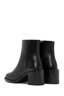 Women's Black Zippered Thick Heeled Leather Boots | Derimod