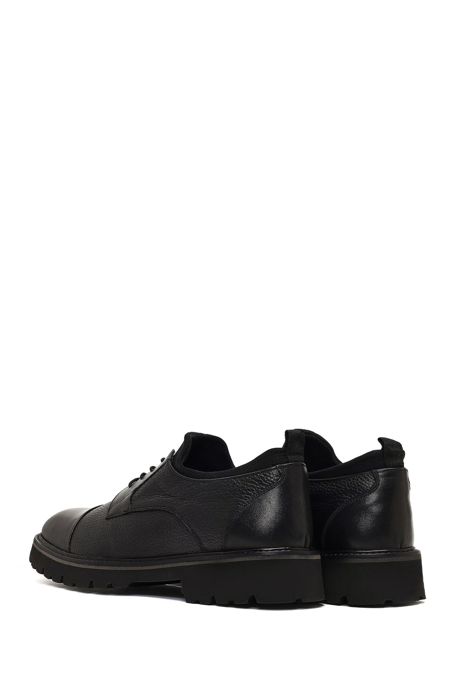 Men's Black Lace-Up Thick-Soled Leather Casual Shoe