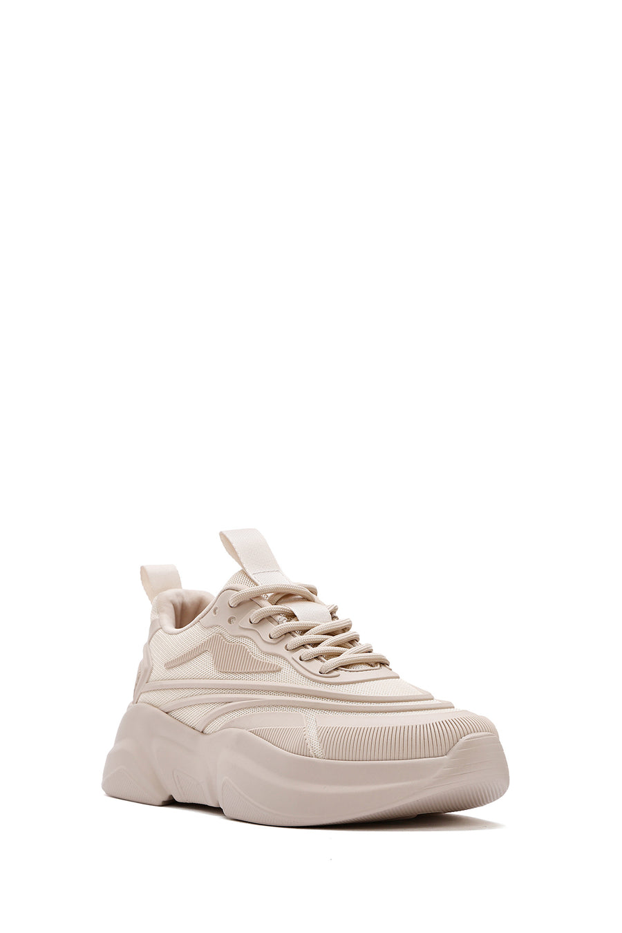 Women's Beige Lace-Up Chunky Sole Sneakers