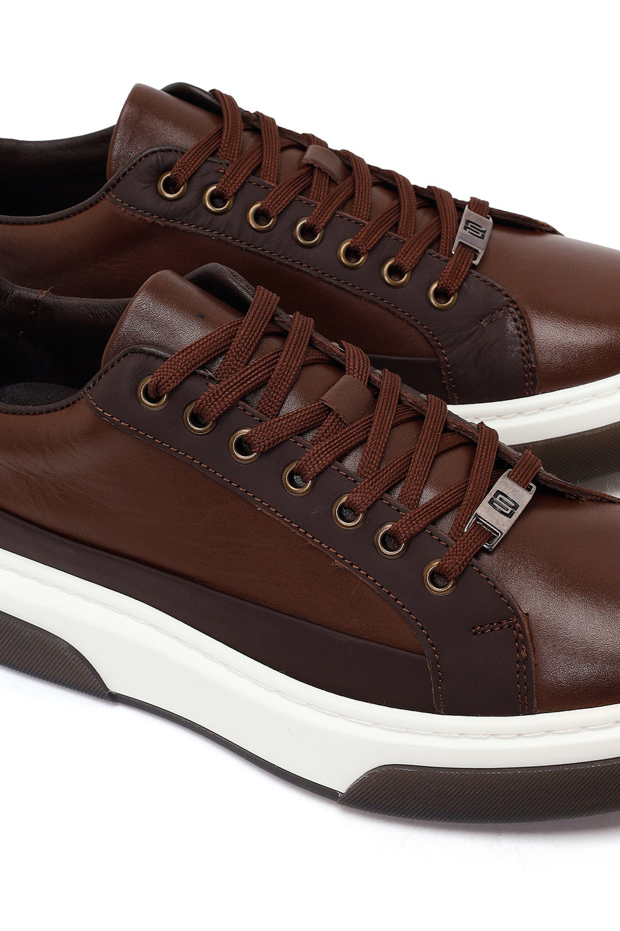 Male Brown Lace-Up Thick-Soled Leather Sneaker