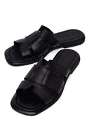 Woman Black Leather Slippers | Derimod
