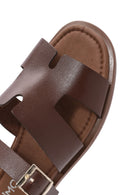 Women's Brown Buckled Leather Slippers | Derimod