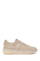 Woman Beige Lace-Up Thick-Soled Suede Leather Sneaker | Derimod