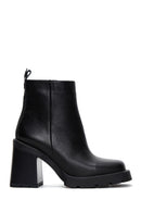 Women's Black Leather Zippered Heeled Boots | Derimod